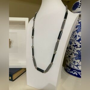 Trifari Navy and Gray Thin Plastic Beaded Necklace With Colorful Beads